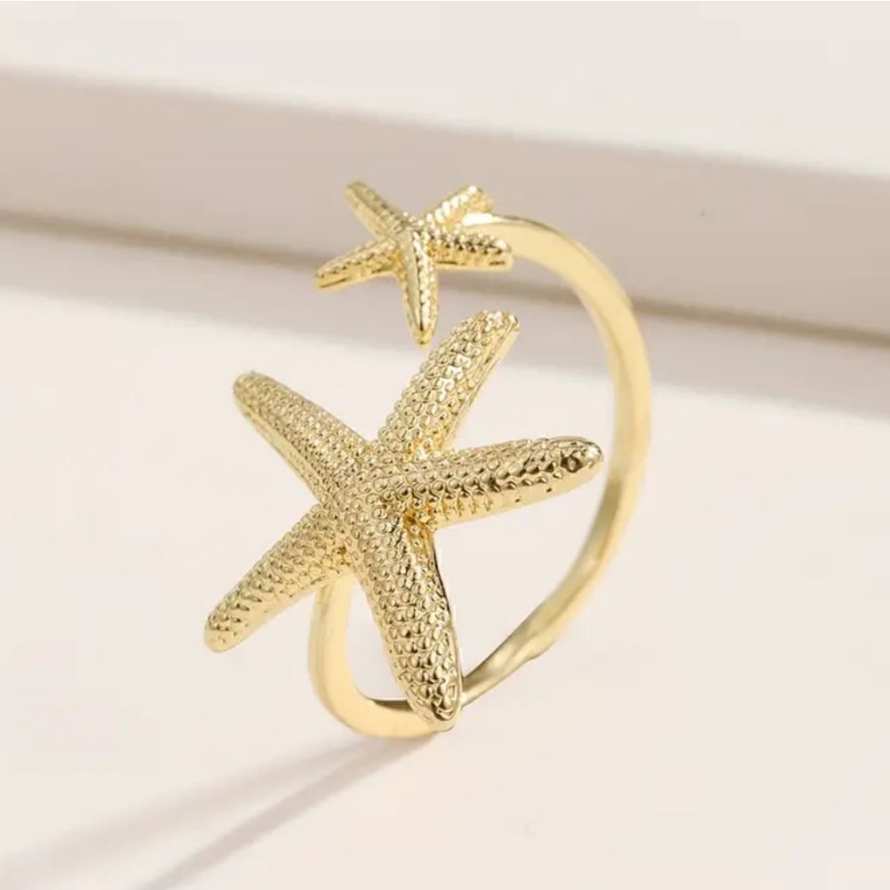 Starfish cuff ring gold tone